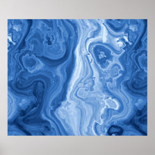 Affiche Modern Azure Blue Malachite Marble Swirls Pattern
