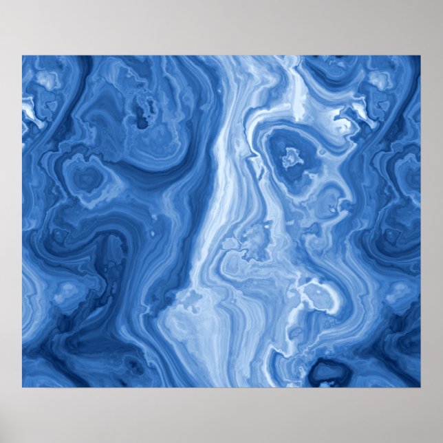 Affiche Modern Azure Blue Malachite Marble Swirls Pattern (Devant)