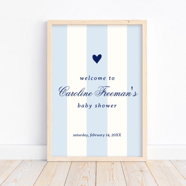 Affiche Modern Baby Blue Stripe Heart Valentine Welcome (Créateur téléchargé)