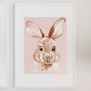 Affiche Modern Beauty Pastel Pink Watercolor Bunny Lovely