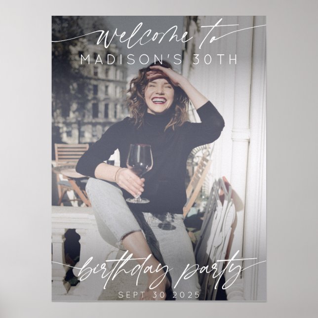 Affiche Modern Birthday Party Photo Welcome Elegant Script (Devant)