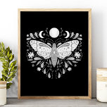 Affiche Modern Black And White Abstract Moth Illustration<br><div class="desc">Modern Black And White Abstract Celestial Moth Illustration Poster. This magical mystical abstract boho design features a beautiful intricate moth illustration with a full moon and crescent moon phases. Adorned with wildflowers,  and floral flourishes. Bohemian witchy aesthetic.</div>