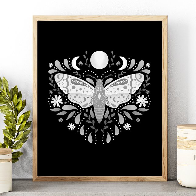 Affiche Modern Black And White Abstract Moth Illustration (Créateur téléchargé)