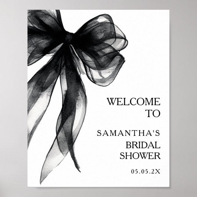 Affiche Modern Black Bow Bridal Shower Welcome Sign (Devant)