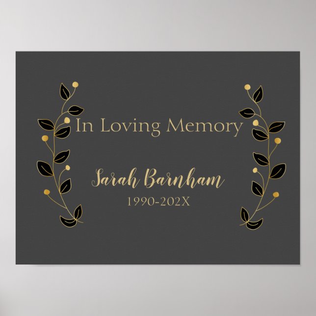 Affiche Modern Black & Gold Vines Memorial Wall Print (Devant)