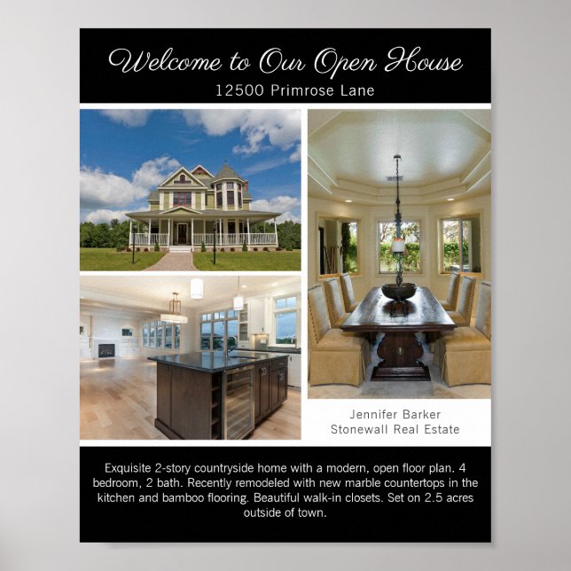 Affiche Modern Black Open House Welcome Real Estate Photo (Devant)