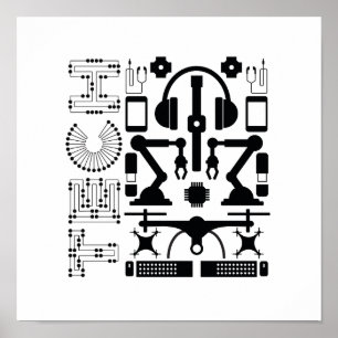 Affiche Modern Black & White Technology Objects Pattern