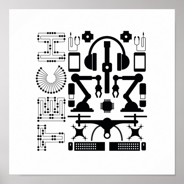 Affiche Modern Black & White Technology Objects Pattern (Devant)