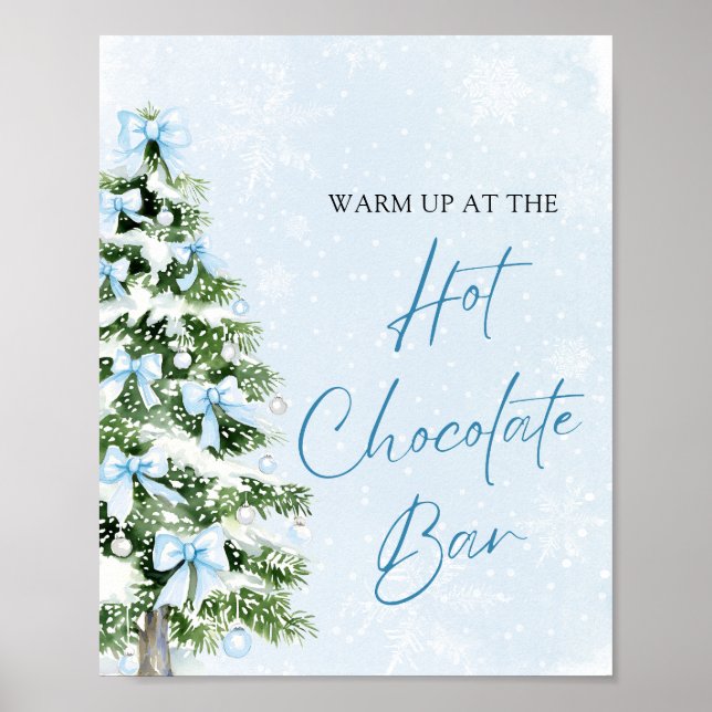 Affiche Modern Blue Bows Christmas Tree Hot Chocolate Bar (Devant)