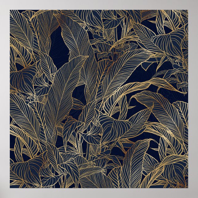 Affiche Modern Blue Gold Foliage Plant Botanical Design (Devant)