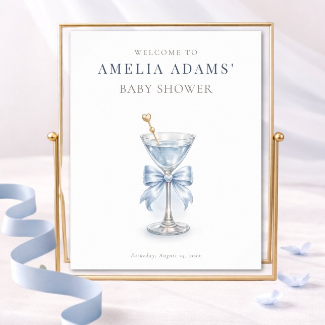 Affiche Modern Blue Tini Bow One Boy Baby Shower Welcome (Créateur téléchargé)