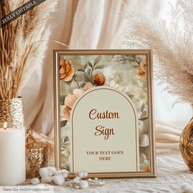 Affiche Modern Boho Terracotta Beige Olive Floral Custom  (Modern Boho Terracotta Beige Olive Floral Custom Sign)