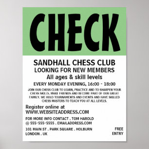 Affiche Modern Bold, Chess Club Publicité