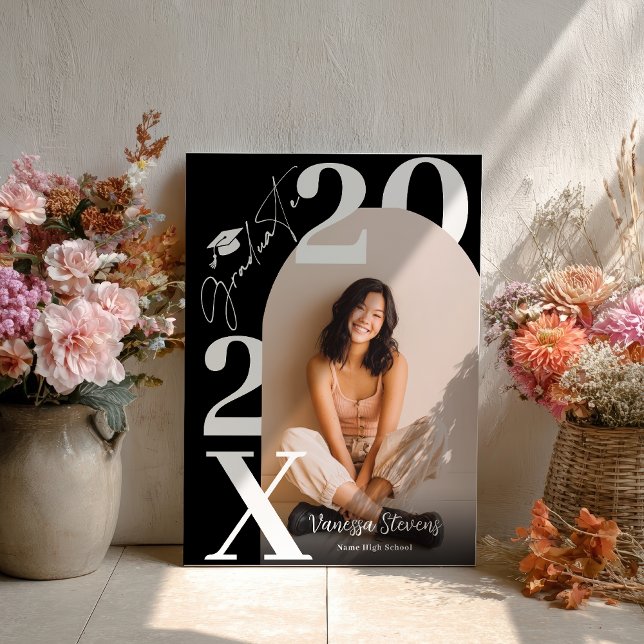 Affiche Modern Bold White black Trendy photo graduation (Modern Bold White black Trendy photo graduation Poster)