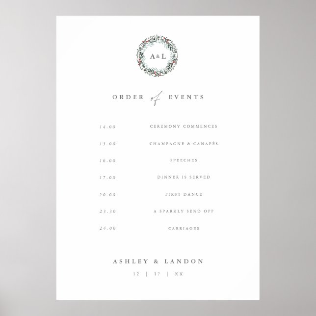 Affiche Modern botanical monogram Order of Events sign (Devant)