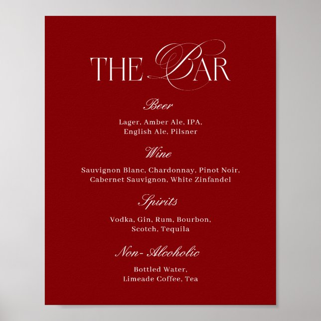 Affiche Modern Burgundy Wedding Bar (Devant)