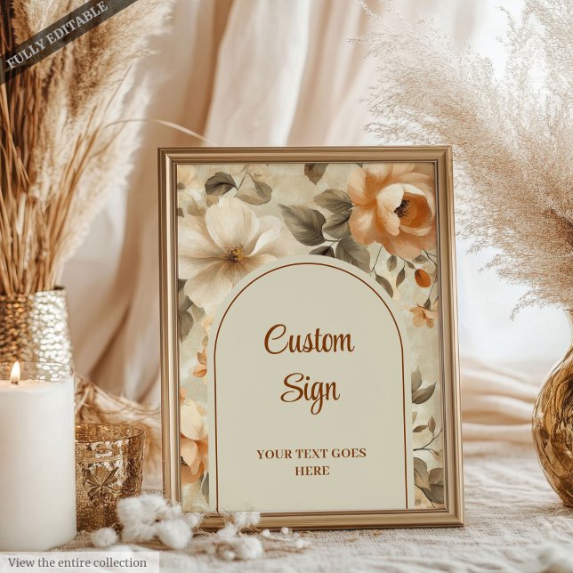 Affiche Modern Burnt Orange Sage Floral Custom Wedding (Modern Burnt Orange Sage Floral Custom Wedding Welcome Sign)