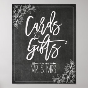 Affiche Modern Chalkboard Floral Cards Gifts Wedding Sign