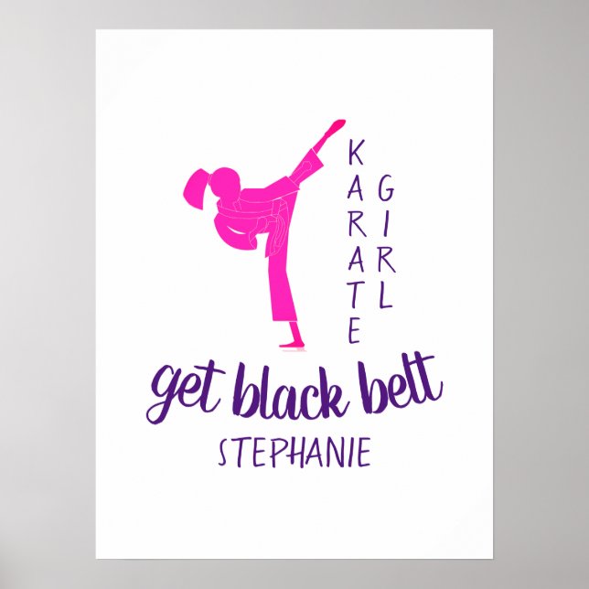 Affiche Modern Chic Girly Pink Karate Silhouette with Name (Devant)