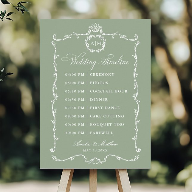 Affiche Modern Classic French Sage Green Wedding Timeline (Créateur téléchargé)