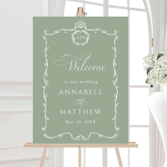 Affiche Modern Classic French Sage Green Wedding Welcome (Créateur téléchargé)
