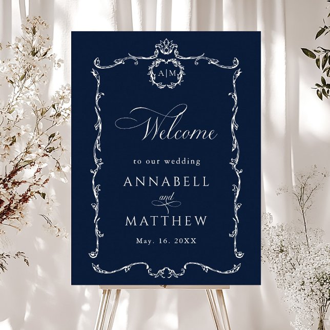 Affiche Modern Classic French Wedding Navy Blue Welcome (Créateur téléchargé)