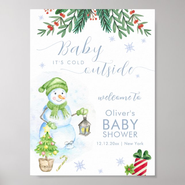 Affiche Modern Cold Outside Snowman Baby Shower Welcome (Devant)