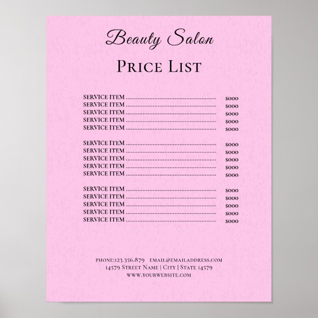 Affiche Modern Elegant Beauty Salon Price List (Devant)