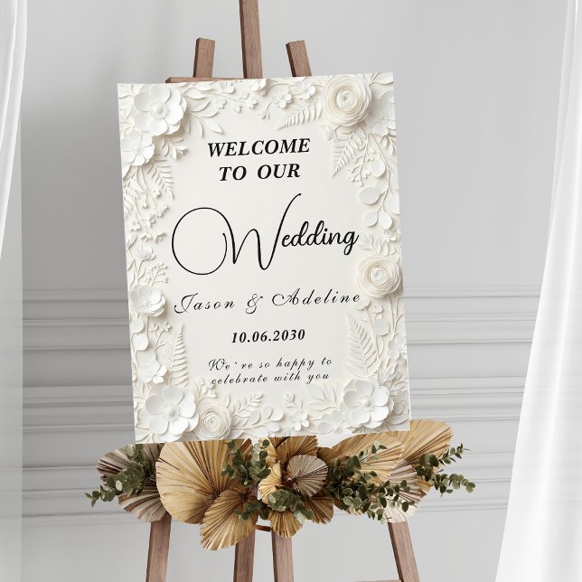 Affiche Modern Elegant Embossed Floral Wedding Sign (Créateur téléchargé)