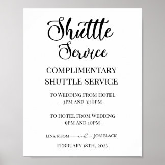 Affiche Modern Elegant Wedding Shuttle Service Sign