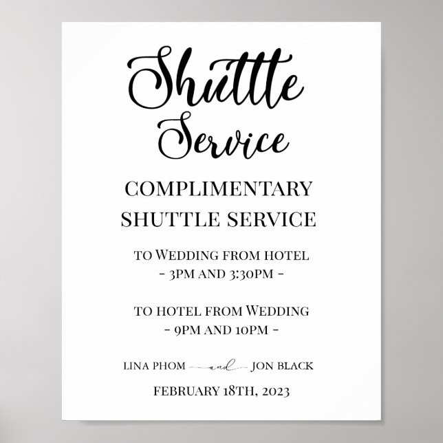 Affiche Modern Elegant Wedding Shuttle Service Sign (Devant)