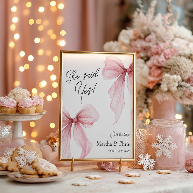 Affiche Modern Engagement She Said Yes Coquette Pink Bow (Modern Engagement She Said Yes Coquette Pink Bow Poster)