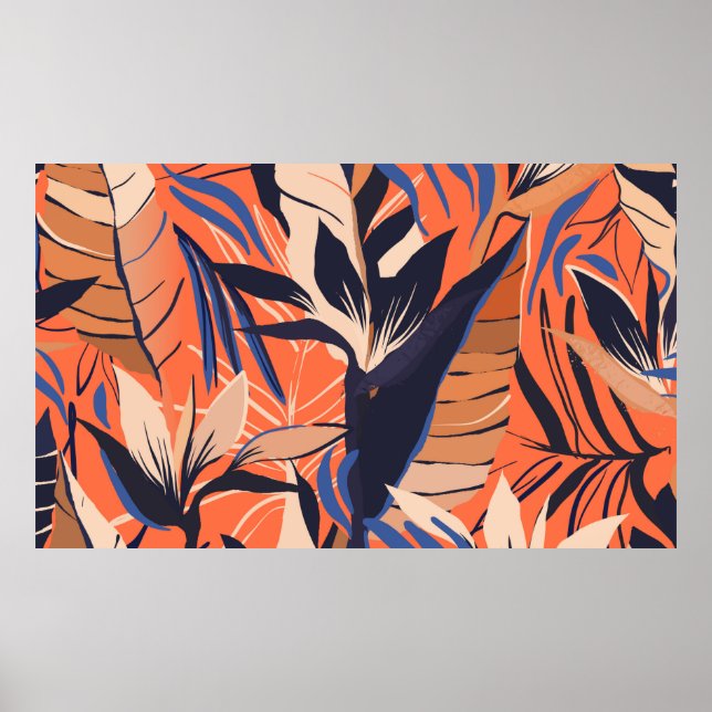 Affiche Modern exotic jungle plants illustration pattern.  (Devant)