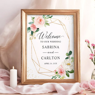 Affiche Modern Geometric Gold Blush Floral Wedding Sign