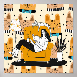 Affiche Modern Girl Reading Graphic Art