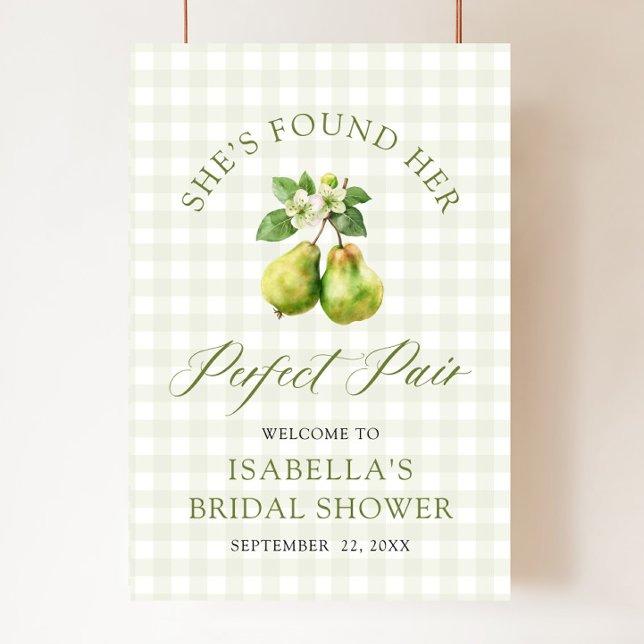 Affiche Modern Green Gingham Perfect Pair Bridal Shower (Modern Green Gingham Perfect Pair Bridal Shower Welcome Sign )