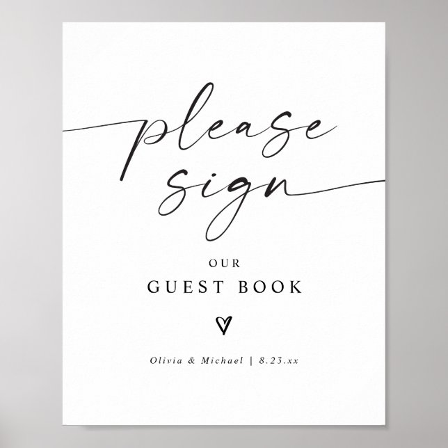 Affiche Modern Handwriting Heart Wedding Guest Book Sign (Devant)