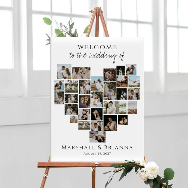 Affiche Modern Heart Photo Collage Wedding Welcome (Créateur téléchargé)