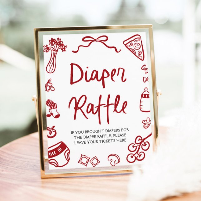 Affiche Modern Italian Ciao Baby Baby Shower Diaper Raffle (Watercolor Modern Italian Ciao Baby Pizza Baby Shower Diaper Raffle Sign)