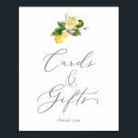 Affiche Modern Lemon Garden Cards and Gifts Sign<br><div class="desc">This modern lemon garden cards and gifts sign is perfect for a spring or summer wedding or bridal shower. The rustic mediterranean design features bright and beautiful watercolor lemons with bohemian white flowers and elegant green leaves. The line of text at the bottom of the sign can be personalized with...</div>