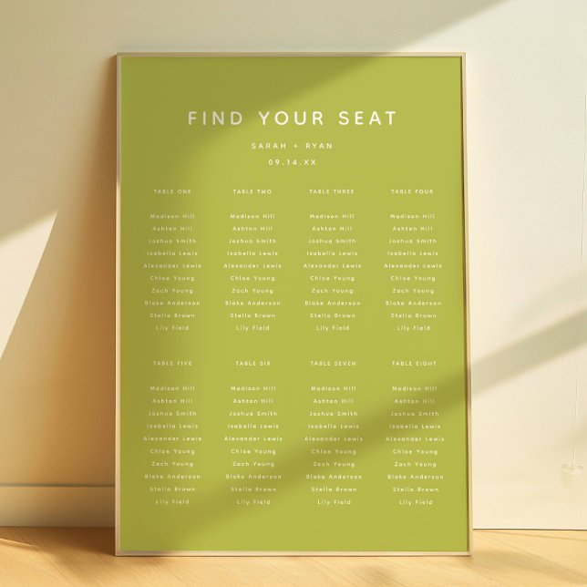 Affiche Modern Lime Green Wedding 8-Table Seating Chart (Créateur téléchargé)