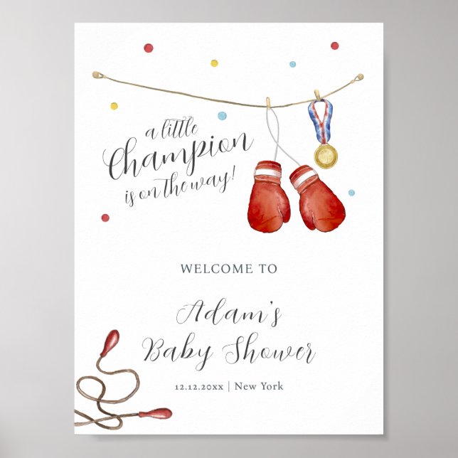 Affiche Modern Little Champion Boxing Baby Shower Welcome (Devant)