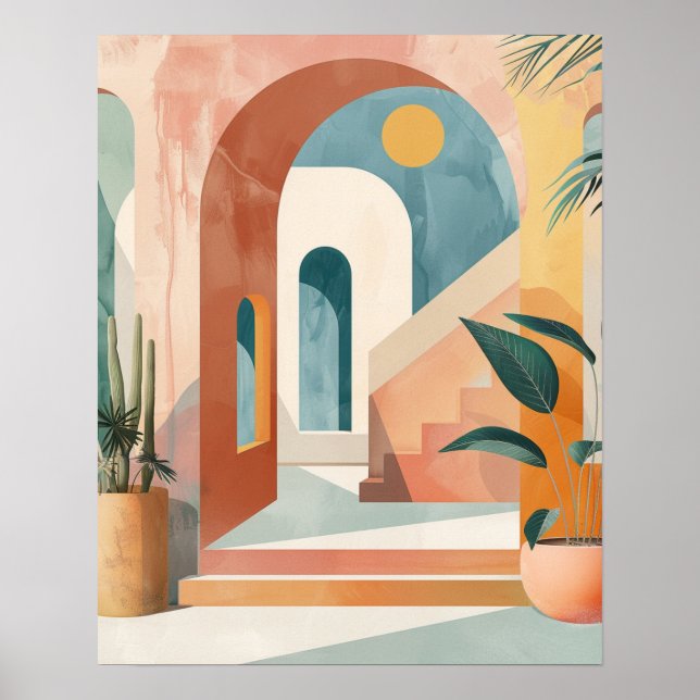 Affiche Modern Mediterranean Boho Arch Wall Art Print (Devant)