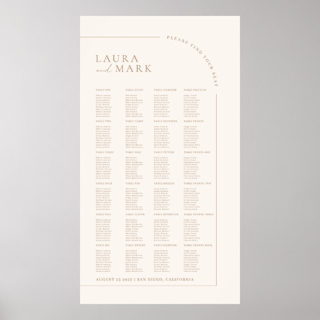 Affiche Modern Minimal 240 Guests Wedding Seating Charts (Devant)