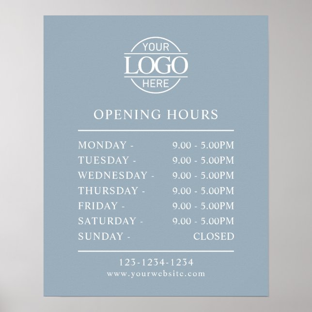 Affiche Modern Minimal Dusty Blue  Business Opening Hours (Devant)