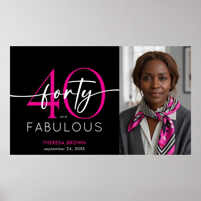 Affiche Modern Minimal Pink Forty Fabulous Script Birthday (Devant)