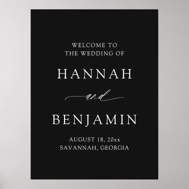 Affiche Modern Minimalist Elegant Black Wedding Welcome (Devant)