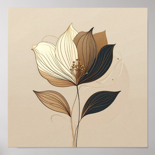 Affiche Modern Minimalist Gold & Black Botanical Floral Li (Devant)