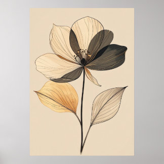 Affiche Modern Minimalist Sheer Beige & Gold Floral Botani