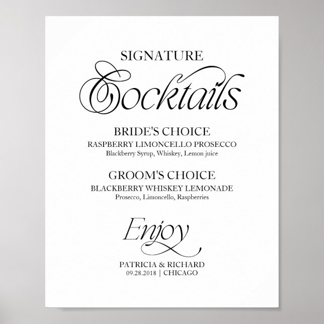 Affiche Modern Minimalist Signature Cocktails Wedding Sign (Devant)